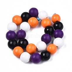 Brins de perles de bois naturel peintes à la bombe d'halloween&nbsp;WOOD-S053-55E