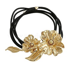 Blumenlegierung schwarz Kunstleder Kordel Knoten Krawatte Kette Gürtel für Frauen&nbsp;FS-WG8A29A-01