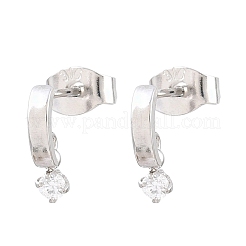 Boucles d'oreilles puces en acier inoxydable 304 serties d'un seul zircon cubique pour femmes&nbsp;SA-CBAB549-05P