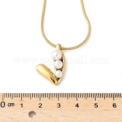 Collares colgantes de corazón de perla de vidrio y acero inoxidable 304 para mujer&nbsp;NJEW-U045-05G