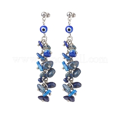 Chips de piedras preciosas naturales y aretes colgantes de racimo de mal de ojo de murano&nbsp;EJEW-JE05040