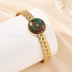 Bracciale rigido da donna a mezza luna in acciaio inossidabile 304 con foglie&nbsp;BJEW-JB14491-02