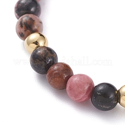Braccialetti con ciondoli elasticizzati in rodonite naturale&nbsp;BJEW-JB04849-03