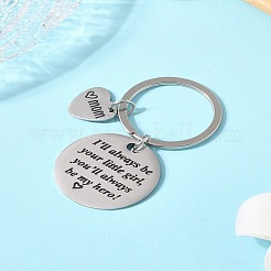 1 porte-clés plat rond/losange/rectangle en acier inoxydable 201 pour cadeau de fête des mères avec mot&nbsp;KEYC-FS0001-10