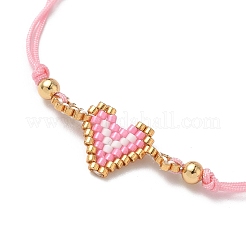 Braccialetti con maglie a forma di cuore con perline di vetro&nbsp;BJEW-MZ00217-04