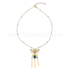 Collana da donna con ciondolo a farfalla e nappa in apatite naturale e acciaio inossidabile 201&nbsp;NJEW-TA00251