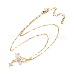 Collares colgantes de circonita cúbica transparente de latón con mariposa y estrella&nbsp;NJEW-C076-24G