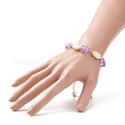 Armband aus geflochtenen Perlen aus natürlicher Kaurimuschel und Seestern aus Glas für Damen&nbsp;BJEW-JB09943
