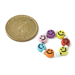 5 Stück 5-teiliges Stretch-Ring-Set mit lächelndem Gesicht aus Acryl und Glassamen&nbsp;RJEW-TA00071