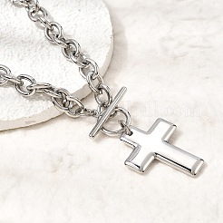 Collana con ciondolo a croce religiosa in acciaio inossidabile 304 e catena a maglie con chiusura a moschettone per donna&nbsp;NJEW-G199-02P