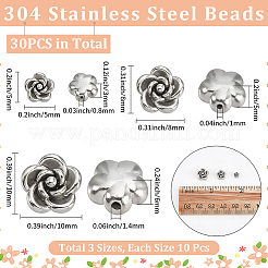 30 pièce 3 styles de perles en acier inoxydable 304&nbsp;STAS-PA0001-15