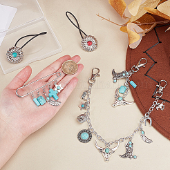 Set di gioielli con catene in lega e turchese sintetico e alluminio a tema cowboy&nbsp;HJEW-PH02504