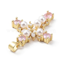 Zircone cubique pavée de laiton avec pendentifs en plastique ABS imitation perle&nbsp;KK-G467-01G