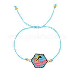 Verstellbare handgefertigte Sechseck-Armbänder aus Glasperlen mit Flamingo-Gliedern für Frauen&nbsp;TS3719