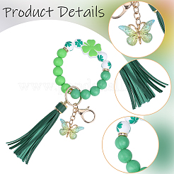 1 porte-clés papillon avec trèfle en silicone et pompon en similicuir&nbsp;HJEW-BM0001-89