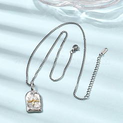 Collier pendentif rectangulaire en acier inoxydable 304 bicolore&nbsp;NJEW-K304-02GP