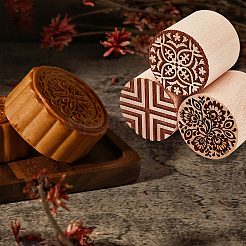 3 pièce de 3 styles de tampons ronds en bois pour gâteaux de lune traditionnels chinois&nbsp;AJEW-OC0004-19A