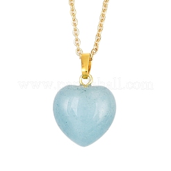 Collier avec pendentif en forme de cœur en aigue-marine naturelle et chaîne en acier inoxydable 304 pour femme&nbsp;NJEW-JN05457-01