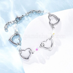 201 bracelets à maillons en acier inoxydable avec cœur&nbsp;BJEW-B078-177P-02