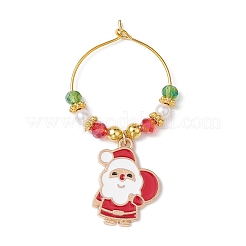 Weihnachtsthema galvanisieren Glasperlen & Emaille-Weinglas-Anhänger&nbsp;AJEW-JO00256