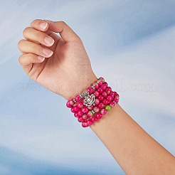Wickelarmband aus natürlicher weißer Jade mit runden Perlen und Legierung Ohm / Aum Lotus&nbsp;AJEW-PH00503-02