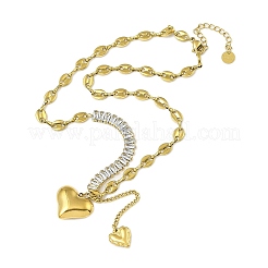 304 Edelstahl Pavé klare Zirkonia Herz Quaste Kabelkette Halsketten für Frauen&nbsp;NJEW-Z051-01G