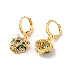 Orecchini pendenti a monachella in ottone con testa di leopardo&nbsp;EJEW-Q797-05B-G