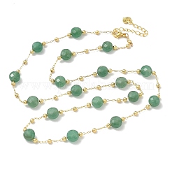 Colliers à maillons plats ronds facettés en aventurine verte naturelle avec perles en laiton mat&nbsp;GG-CBA37F5-01G-10