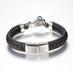 Braccialetti da uomo in cordoncino di cuoio intrecciato&nbsp;X-BJEW-H559-09B