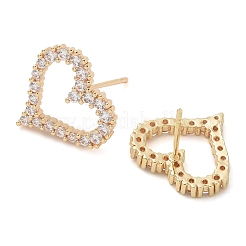 Pendientes de botón con circonita cúbica transparente y forma de corazón de latón chapado en rack&nbsp;EJEW-M090-15G