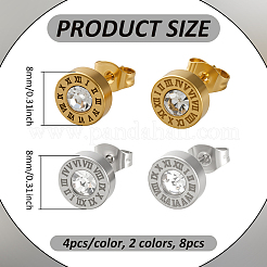 8 pz 2 colori 304 orecchini a bottone tondo piatto in acciaio inossidabile&nbsp;EJEW-GO0003-12