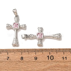 Pendentifs en laiton micro pavé de zircons cubiques roses&nbsp;CU-CBA9AB3-37P
