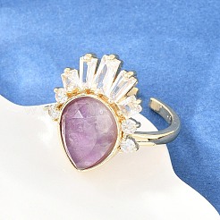 Fingerringe aus Messing mit natürlichem Amethyst&nbsp;GG-CBACC2B-07G-07