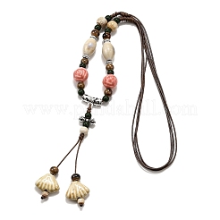 Halsketten mit Anhänger und Quaste aus Legierung und Porzellankeramikperlen im ethnischen Stil&nbsp;LS-NJEW-D308-03A