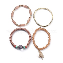 Catena della tazza di strass in lega e set di braccialetti elasticizzati multistrato&nbsp;BJEW-H533-03B