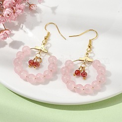 Ohrhänger mit Glasperlenimitat und Ringen aus Jade&nbsp;EJEW-JE05568-04