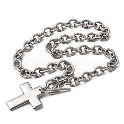 Collana con ciondolo a croce religiosa in acciaio inossidabile 304 e catena a maglie con chiusura a moschettone per donna&nbsp;NJEW-G199-02P