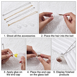4 pièce de 2 couleurs de bouteille en verre ronde transparente en fourrure d'animal de compagnie pendentif souvenir colliers de chaîne en acier inoxydable 304&nbsp;NJEW-DR00033