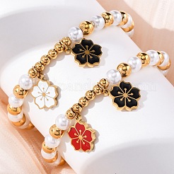 201 Stretch-Armbänder aus Edelstahl mit runden Perlen&nbsp;BJEW-C090-03G-C