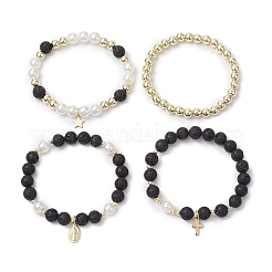 4 ensemble de bracelets extensibles en perles de pierres précieuses de 4 styles&nbsp;BJEW-JB111342