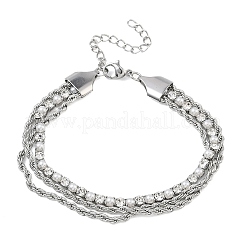 Braccialetti a doppio strato da donna in acciaio inossidabile 304 con catena a corda e strass.&nbsp;BJEW-F540-07P