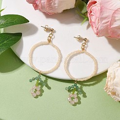Boucles d'oreilles pendantes en perles de rocaille en verre fleur&nbsp;EJEW-MZ00148-01