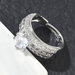 Verstellbare Fingerringe aus Messing mit rundem Zirkonia-Stein und Baguette-Verzierungen für Damen&nbsp;CU-CBA7E55-16P