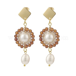 4 Paar 4 Stil natürliche gemischte Edelstein- und Muschelperlen-Blumen-Ohrstecker&nbsp;EJEW-JE05076