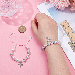 Bracelets à breloques en alliage avec strass et croix&nbsp;BJEW-WH0016-100