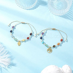 2 bracelet à breloques chakra en acier inoxydable 304&nbsp;BJEW-JB12564-01