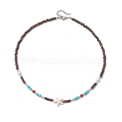 Sommer Strand synthetische Türkis & natürliche Kokosnuss Perlen Halsketten&nbsp;NJEW-JN05208-01