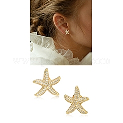 1 par de pendientes con forma de estrella de mar de latón con micro pavé de circonita cúbica transparente&nbsp;EJEW-SZ0002-08G