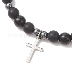 201 bracelets à breloques en acier inoxydable avec croix&nbsp;BJEW-JB13358