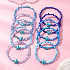 10 Stück 10-farbiges Stretch-Armband aus Glasperlen und synthetischen Türkisperlen für Damen&nbsp;BJEW-MZ00334